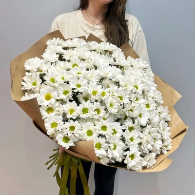 Букет «21 ромашка» – нежные белые кустовые хризантемы в натуральном стиле Астрахань Астраханская область