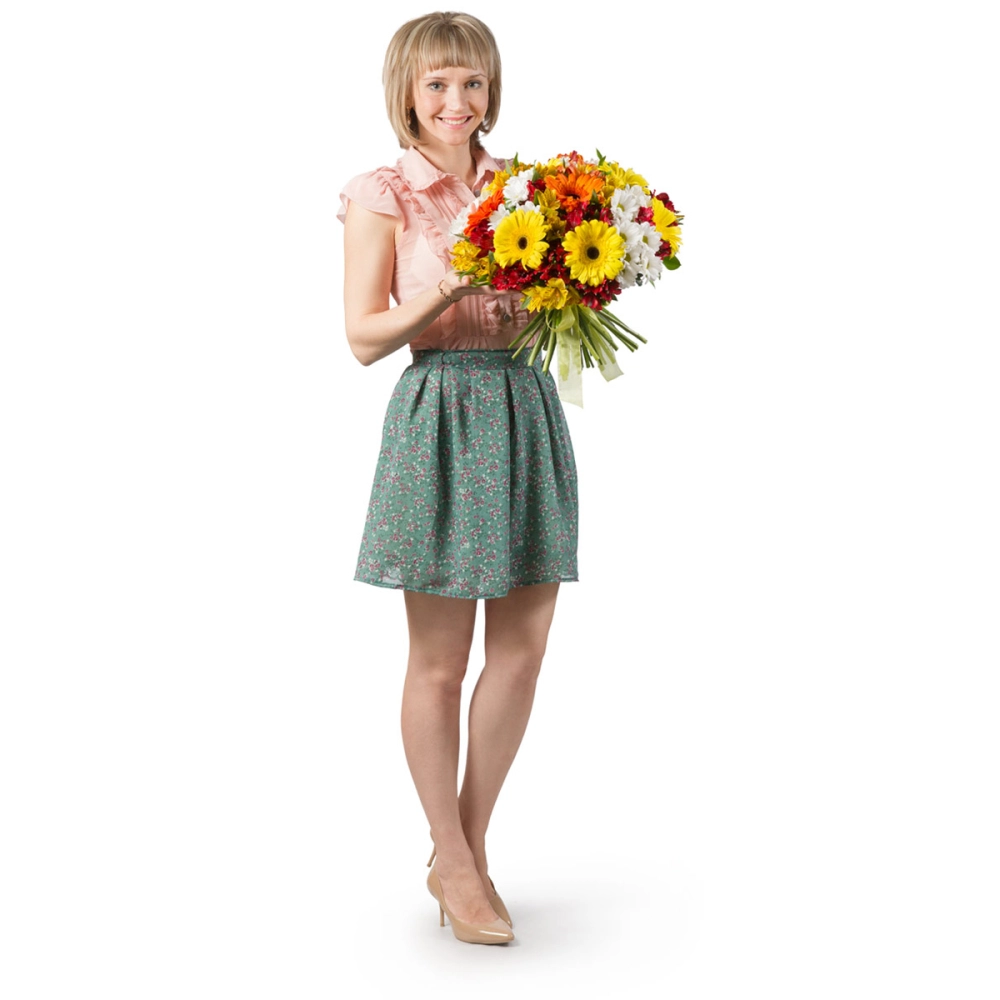 Букет Большой «Красочный фонтан» — яркая симфония из альстромерий, гербер и хризантем