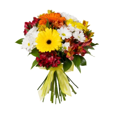 Букет «Красочный фонтан» — яркая симфония из альстромерий, гербер и хризантем Астрахань Астраханская область