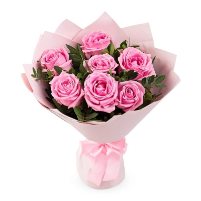 Букет из розовых роз с фисташкой – нежность в каждом лепестке Астрахань Астраханская область