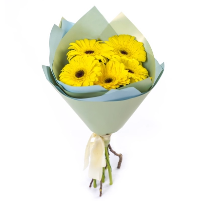 Яркий букет из 5 жёлтых гербер – как кусочек солнца в ваших руках Астрахань Астраханская область