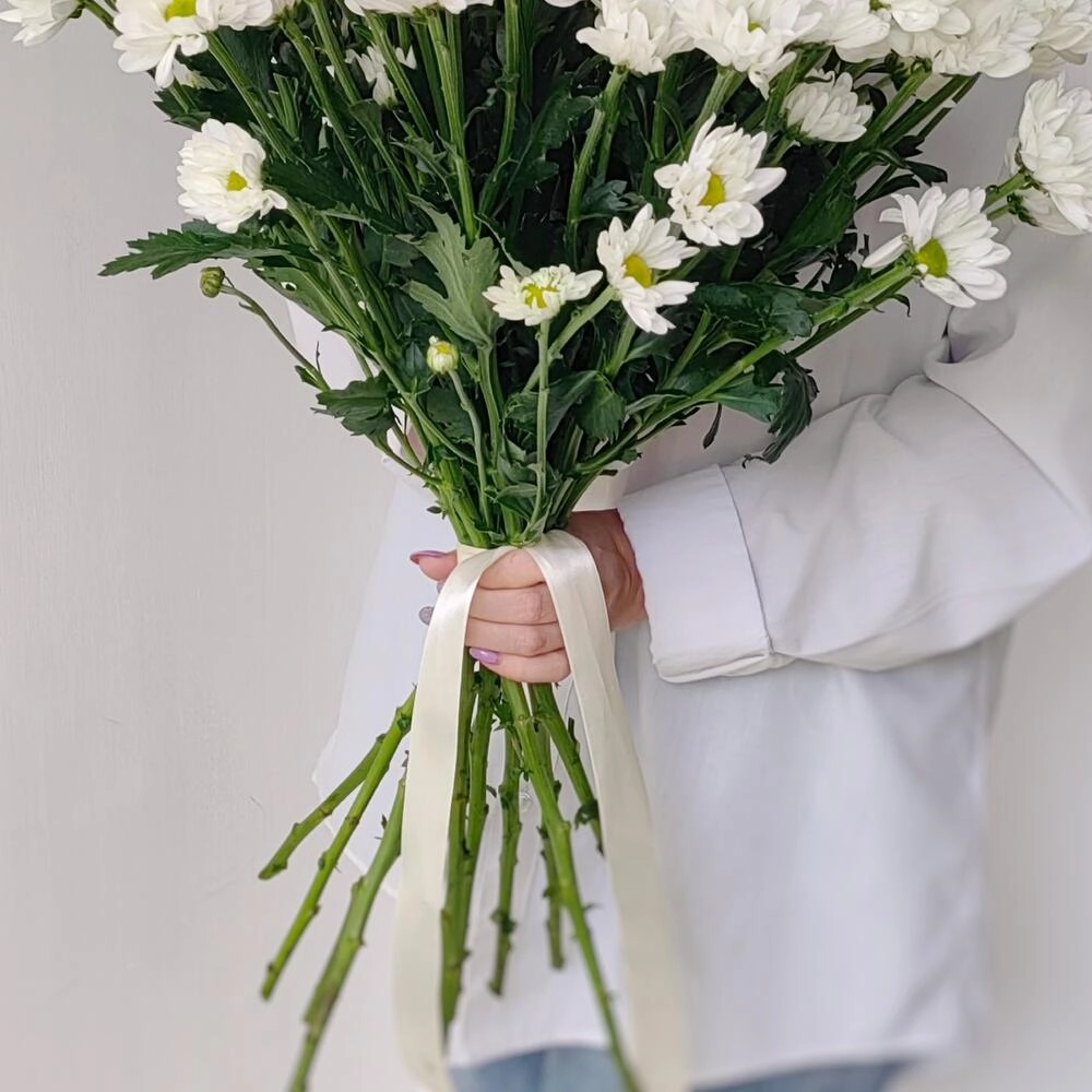 Букет «Ромашка» — свежесть белых хризантем в деревенском стиле Астрахань Астраханская область