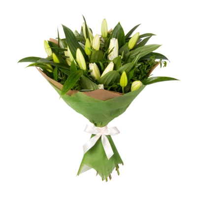 Нежный букет из лилий с фисташкой – элегантность в каждой детали Астрахань Астраханская область
