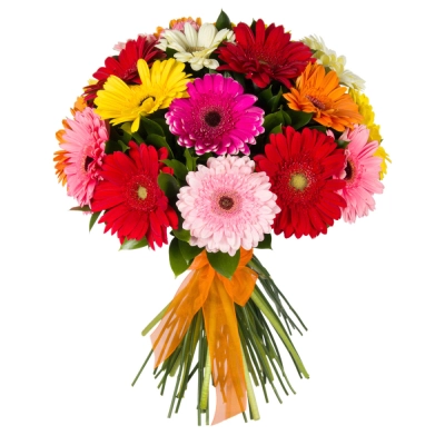 Букет «Мамба» – взрыв красок из оранжевых, лиловых и розовых гербер Астрахань Астраханская область