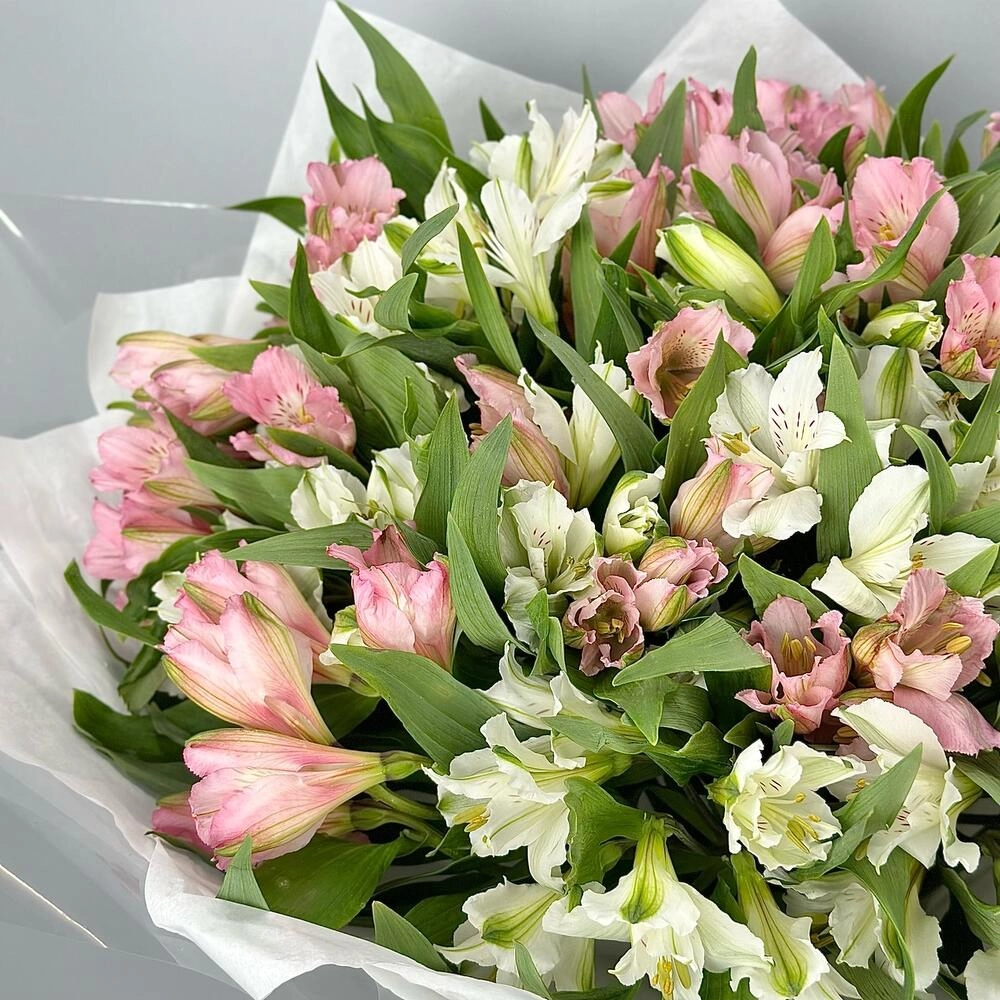 Букет «Гармония» – нежное сочетание белых и розовых альстромерий Астрахань Астраханская область