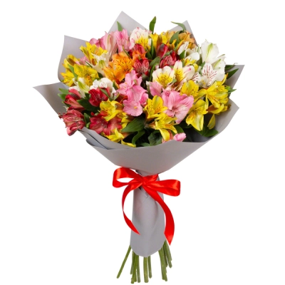 Букет «Рассвет» из разноцветных альстромерий Астрахань Астраханская область
