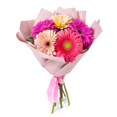 Яркий букет из 5 разноцветных гербер – солнечное настроение в подарок Астрахань Астраханская область