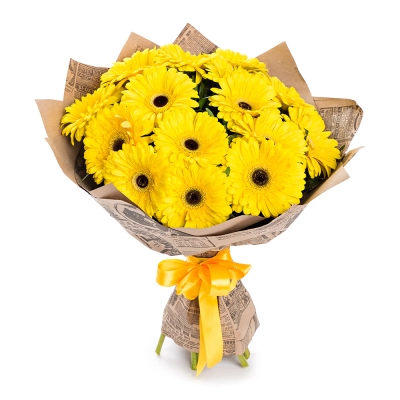 Пышный букет из 15 жёлтых гербер – как луч солнца в ваших руках Астрахань Астраханская область
