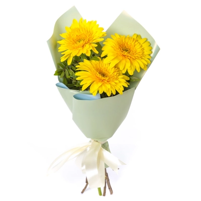 Яркий букет из 3 жёлтых гербер – частичка солнечного света Астрахань Астраханская область