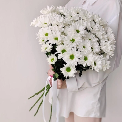 Букет «Ромашка» – 9 белоснежных хризантем в деревенском стиле Астрахань Астраханская область